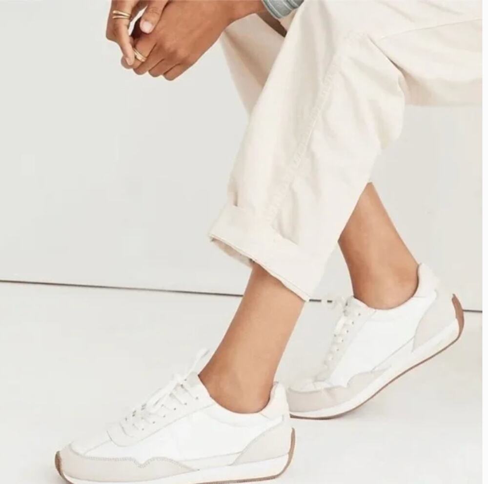 Madewell League Sneakers 8.5 NWOT White Cream Tan Washed Nubuck NH196